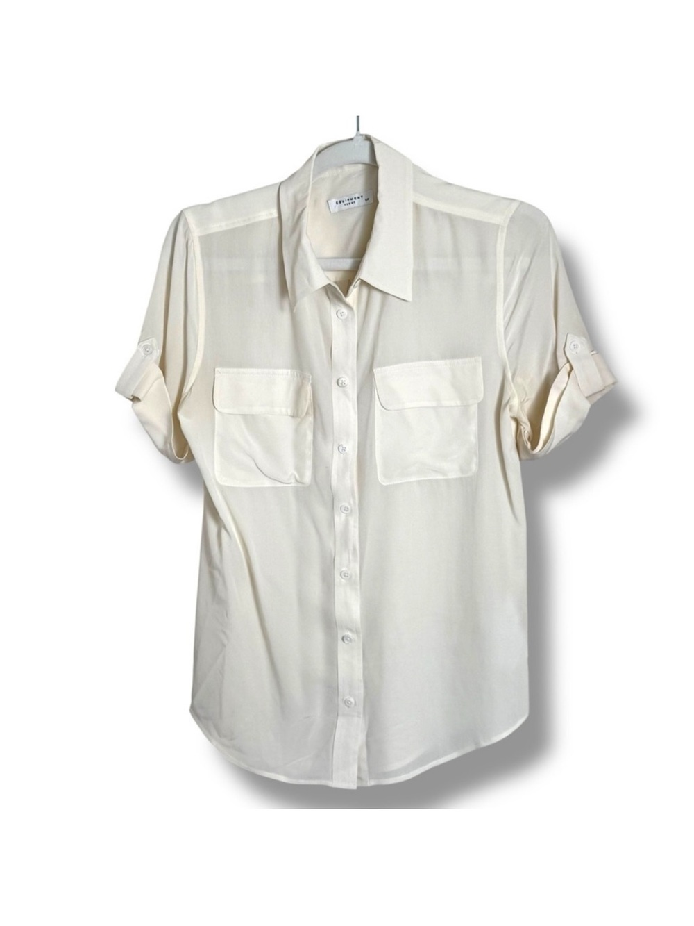 Equipment Cream 100% Silk Short Sleeve Button Down Blouse Size Small